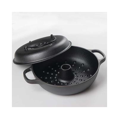 China Exquisite Workmanship High Quality Iron Casting 24cm Round Double Handle With Lid Frying Pan Pan Barbecue for sale