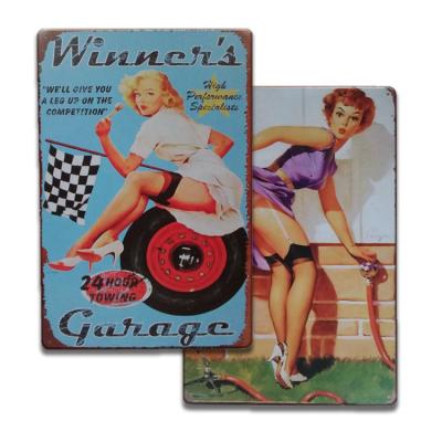 China Europe China Factory Wholesale 40*30cm Character Lady Signs Metal Signs Vintage Antique Tin Signs For Decoration Bar Wall for sale