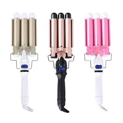 China Wave Hair Curving 32mm Women Hair Rechargeable Automatic Hair Curler Big Egg Roll 3 Tube Curling for sale