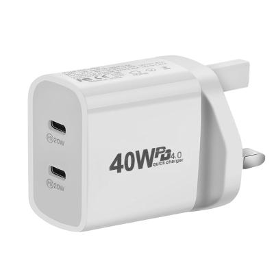 China New 40W R-U Dual USB-C Conveient Dual Type C Wall Charger Palladium Fast Charger Adapter Port Safe Fast Charger For iPhone 13 12 11 for sale