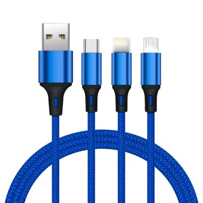 China Etc.electronic Mobile Phone Product Wholesale On Stock 3 In 1 Usb Adapter Cable Quick Charging Nylon Braid 3 In 1 Cable For Type C Micro Usb 8Pin Cable for sale