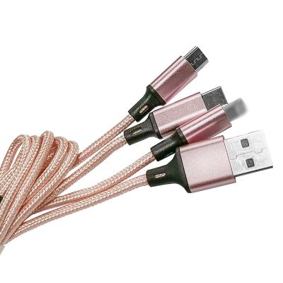 China Mobile Phone Etc.electronic Full Current 1.2M Multi Charging Cable 3 in 1 Multiple Charger 2A USB Fast Charging Cable Nylon Braided Pure Copper Cable for sale