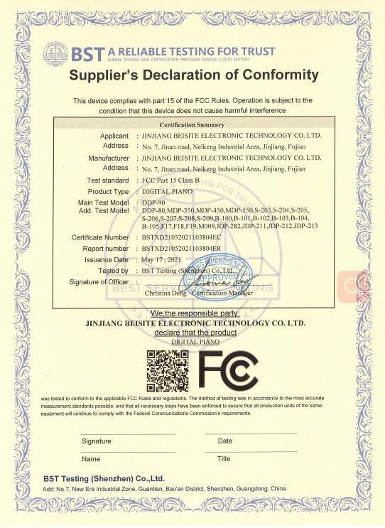 FCC - Jinjiang Beisite Electronic Technology Co., Ltd.