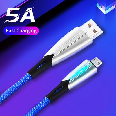 China Mobile phone threaded luminous zinc alloy data cable with light is suitable for Android, Huawei, Apple 5A super quick charge for sale