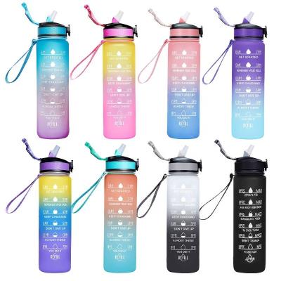 China Viable Leakproof BPA Free Drinking Water Bottle With Marker And Straw Plastic Sports Water Bottles Portable Weather Bottles For Outdoor Gym for sale