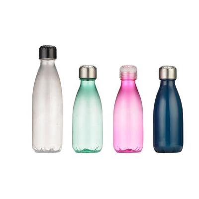 China Viable BPA Free Sport Tritan Plastic Water Bottles Cola Shape Reusable 350/500/700ml Flask With Stainless Steel Leak Cap And Base for sale