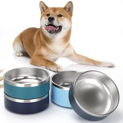 China Large Capacity 64oz Non-automatic Double Wall Stainless Steel Single Non-Slip Colored Dog Pet Bowls for sale