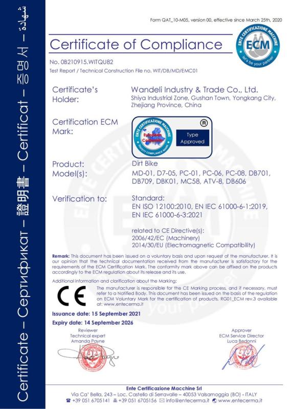 CE - Zhejiang Wandeli Industry & Trade Co., Ltd.