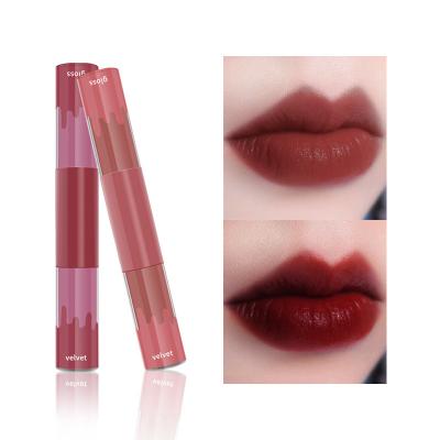 China Waterproof Custom Logo Double Head Lip Gloss 2 in 1 Non Stick Matte Velvet Lip Gloss for sale