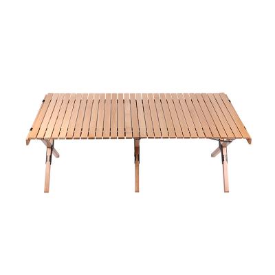 China Modern Home Furniture Fishing Outdoor Portable Folding Solid Wood Beech Picnic Table Egg Roll Camping Wooden Table for sale