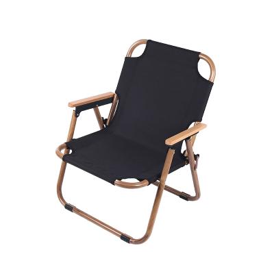 China Hot Sale Modern Lightweight Aluminum Frame Outdoor Beach Wood Armrest Travel Heightening Fishing Lawn Camping Chair for sale