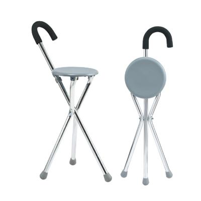 China Comfortable Portable Light Weight Cane Folding Walking Stick Seat Elder Crutch Three Legg Stool for sale