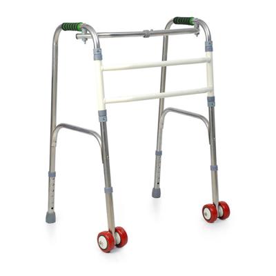 China Conveniently Using High Quality Aluminum One Button Foldable Walker Walking Stick With Wheel for sale