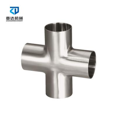 China Sanitary Machinery Repair Shops Cross Clamp / Welded 4 Way 304 / 316 Stainless Steel Pipe Fittings for sale