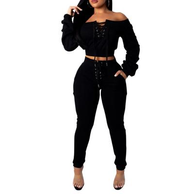 China Anti-Wrinkle Boutique Top Pants Outfits Two Piece Set Long Sleeve Women Clothing for sale