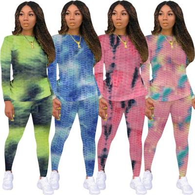 China Anti-pilling Best Selling Winter Woman Clothes Fashion Tie Dye Gradient Two Piece Set Jogger Set Women for sale