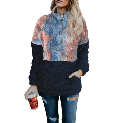 China New Arrival Women's Fashion Winter 2020 Anti-Wrinkle Clothes Half Zip Fleece Pullover Sweatshirt Women Oversize Tie Dye Fluffy for sale