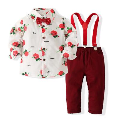 China 2021 Summer Boys Smart Casual Clothing Sets Kids Clothing Set Kids Boy Clothes Flower Tie Shirts for sale