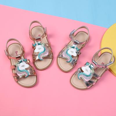 China Guangzhou Huidong Cartoon Unicorn Breathable Leather Soft Soled Casual Children's Shoes Fashion Girls Flat Flat Children's Sandals for sale