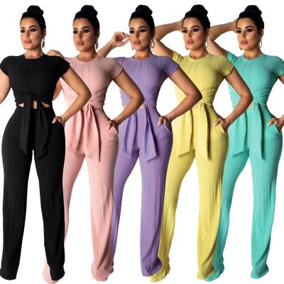 China QUICK DRY Custom Logo Comfort Wide Leg Slimming Cropped Sleeve Tops And Pants Women Fits Ladies Set Outfits Women Summer Two Piece Set for sale