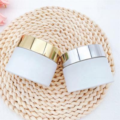 China Cosmetic Packaging 30ml 50ml Matt White Glass Cosmetic Jar Luxury Face Skin Care Jar With Lid for sale