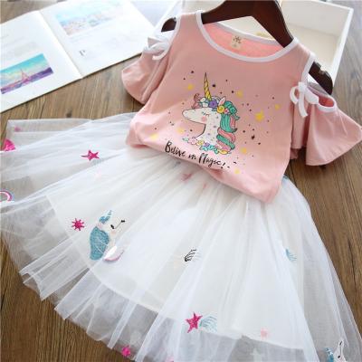 China Wholesale Fashion Pattern Kids Casual Fabric Sleeveless Cotton /Polyester Kids Top White Pink Clothing Set For Kids for sale