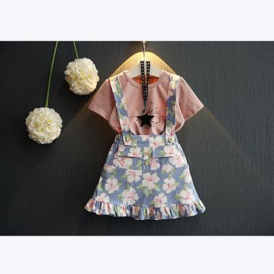 China Casual Kid Clothes New Fashion Toddler Girls Dressing Set Summer T-shirt Top And Sling Skirt Set Clothing For Kids Girl for sale