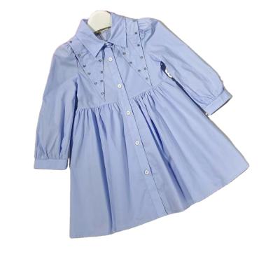 China Spring Fashion Girls Cotton Dresses Lapel Collar Breathable Long Sleeve Children Girl Shirt Dress for sale