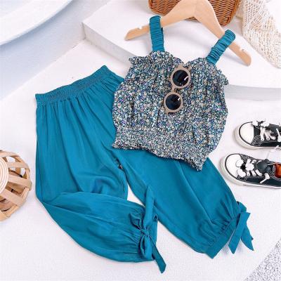 China Girls Dress Sets Summer Style Hot Elegant Fashion European Kids Clothes Wide Leg Pants Ties Girls Dress Sets for sale