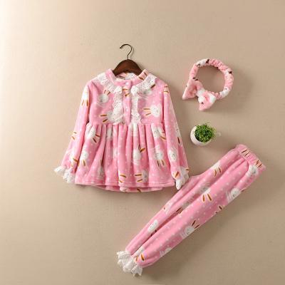 China Wholesale fluffy winter fleece baby homewear kids thermal pajamas set with headband for sale