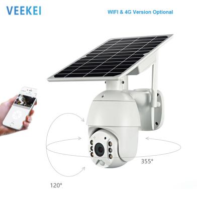 China Innovative Unique Built-in Siren VEEKEI PTZ Radio Solar Powered IP Camera 4G SIM Card Battery Powered Wifi Security IP for sale