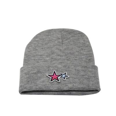 China JOINT Different Color Knitted Winter Warm Beanies Embroidered Back Wooden Beanies Hats for sale