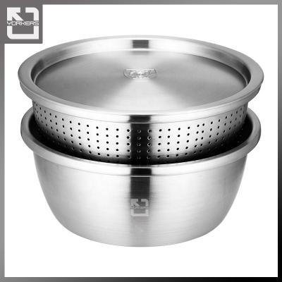 China Stocked 304 Stainless Steel Mixing Bowl Set - Korean Direct Kitchen Order 3 Stainless Steel Large Mixing Bowl Set With Lid For Fruit for sale