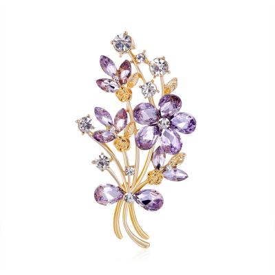 China New Korean Hip Hop Flower Corsage, Alloy Plating Rhinestone Bouquet Brooch Pin Stain Glass Factory Wholesale for sale