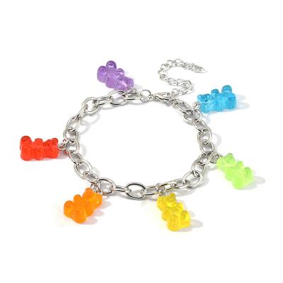 China Wholesale BOHEMIA Fashion Trend Candy Color Bear Shape Bracelet Color Chain Hip Hop Bracelet Transparent Cute for sale