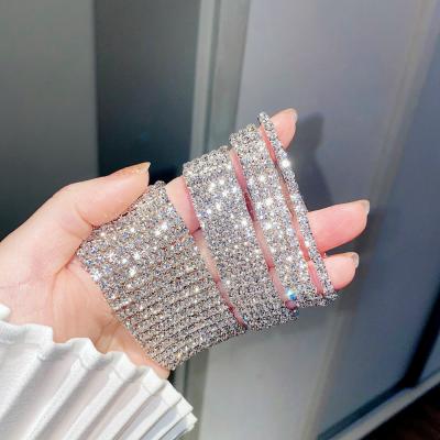 China FASHIONABLE Super Lightning Inlaid Crystal Diamond Bracelet Full Of Rhinestones Single Layer Version Wide Bangle Elastic Bracelet Jewelry for sale