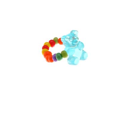 China FASHIONABLE Cute Candy Colored Acrylic Elastic Index Bear Ring With Colorful Rice Bead Ring Jewelry for sale