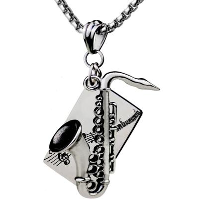 China Wholesale Punk Saxophone Pendant Necklace Musical Instrument Stainless Steel Titanium Jewelry Accessories With Bean Bag for sale