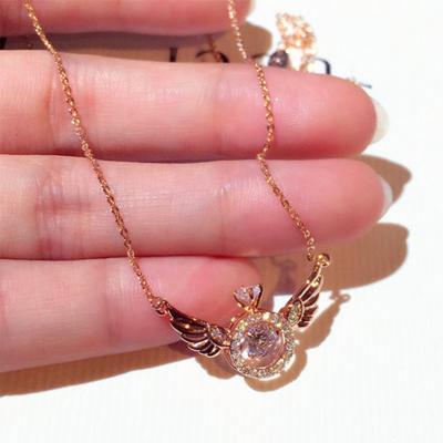 China FASHION Rhinestone Angel Wing Stainless Steel Necklace from CZ Crystal Angel Wing Pendant Necklace Gold Plated Jewelry Factory Sale Women for sale