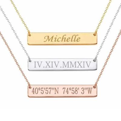 China CLASSIC Factory Wholesale Geometric Rectangular DIY Clavicle Chain Custom Titanium Steel Necklace with Engrave Name for sale