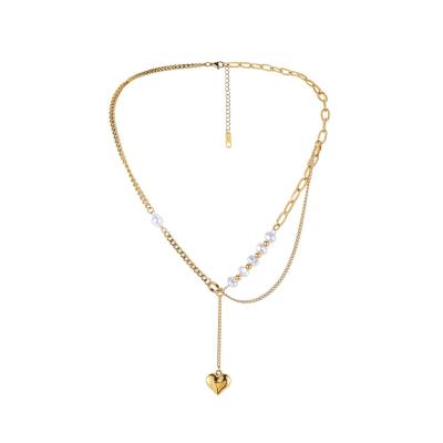 China FASHIONABLE Shaped Pearl Love Love Color Preserving Necklace Simple Design Peach Heart Letter Pendant Necklace for sale