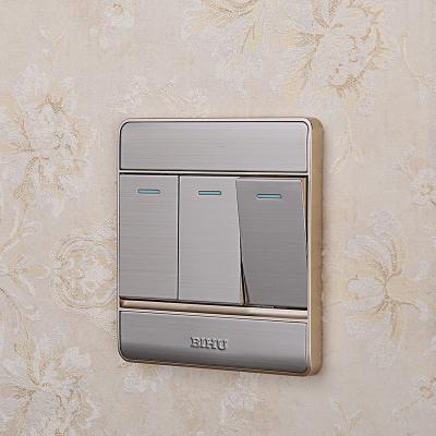 China New Model BIHU Stainless Steel Faceplate Home Use Pushh Button Electric Switch 3gang 1way for sale