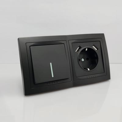 China EU OEM Factory Residential/Multi-Purpose Wall Switch Standard Matte Black Plastic Electric Single Socket for sale