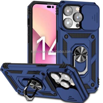 China TPU+PC For iPhone 14 Case Ring Holder Car Mount Magnetic Shockproof Case For Iphone 14 Pro TPU Max PC Slide Camera Protect Back Cover for sale