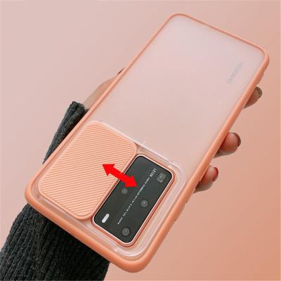 China TPU+PC Camera Protection Matte Transparent Phone Case For Huawei P50 Case Lens Sliding Color Frame Candy For Huawei P50 Pro Back Cover for sale