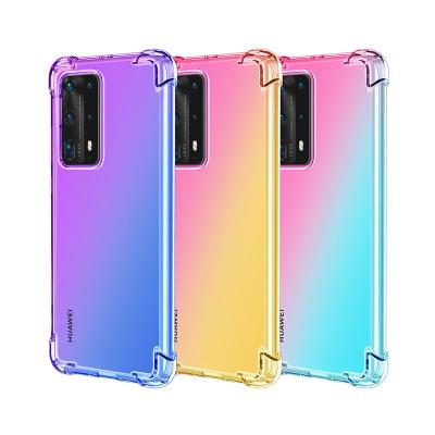 China Shockproof Clear Transparent Hybrid Rainbow Gradient TPU+PC Gel Color TPU Cover Soft Rubber Phone Case For Huawei P50 ProCoque for sale