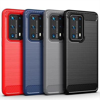 China TPU+PC For P50 Case Carbon Fiber TPU Mobile Phone Shockproof Soft Back Cover Case For Huawei P50 Pro+ for sale