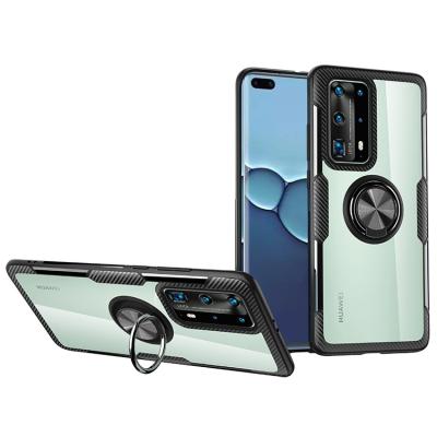 China TPU+PC For Hot Selling Shockproof Kickstand Clear Mount Magnetic Tpu Ring Holder Phone Case For P50 Case Car Huawei P50 P40 Lite E for sale