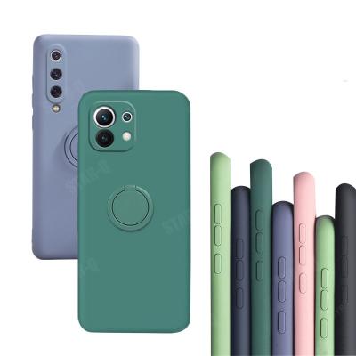 China Shockproof Liquid Silicone Ring Holder Phone Case On For Ne 10 from Xiaomi MI 11 Lite 5g 9 8 pro 11lite Original Se Mi11 A3 ultra 10t back cover for sale