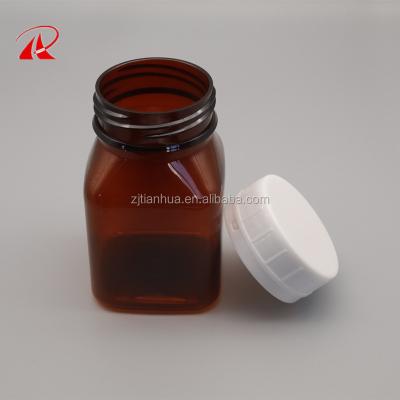 China Recyclable Square Brown Jars 200cc Plastic PET Pills Bottles For Capsule for sale